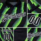 Custom Black Neon Green-White 3D Bowling Geometric Shape Performance Polo Shirt detail