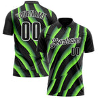 Custom Black Neon Green-White 3D Bowling Geometric Shape Performance Polo Shirt photo 1
