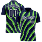 Custom Navy Neon Green-White 3D Bowling Geometric Shape Performance Polo Shirt photo 1