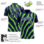 Custom Navy Neon Green-White 3D Bowling Geometric Shape Performance Polo Shirt photo 3