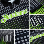 Custom Black Neon Green-Gray 3D Bowling Geometric Shape Performance Polo Shirt detail