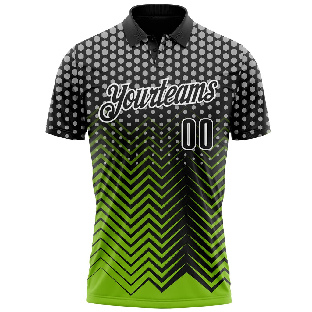 Custom Black Neon Green-Gray 3D Bowling Geometric Shape Performance Polo Shirt photo 2
