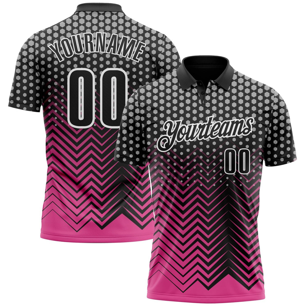 Custom Black Pink-Gray 3D Bowling Geometric Shape Performance Polo Shirt photo 1