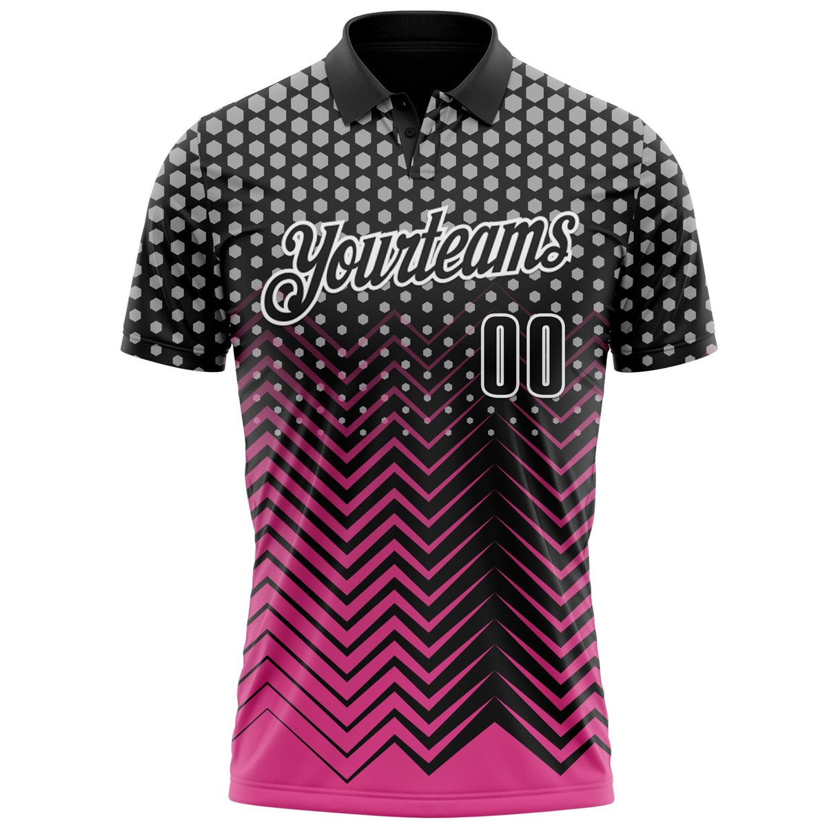 Custom Black Pink-Gray 3D Bowling Geometric Shape Performance Polo Shirt photo 2