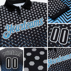 Custom Black Light Blue-Gray 3D Bowling Geometric Shape Performance Polo Shirt detail