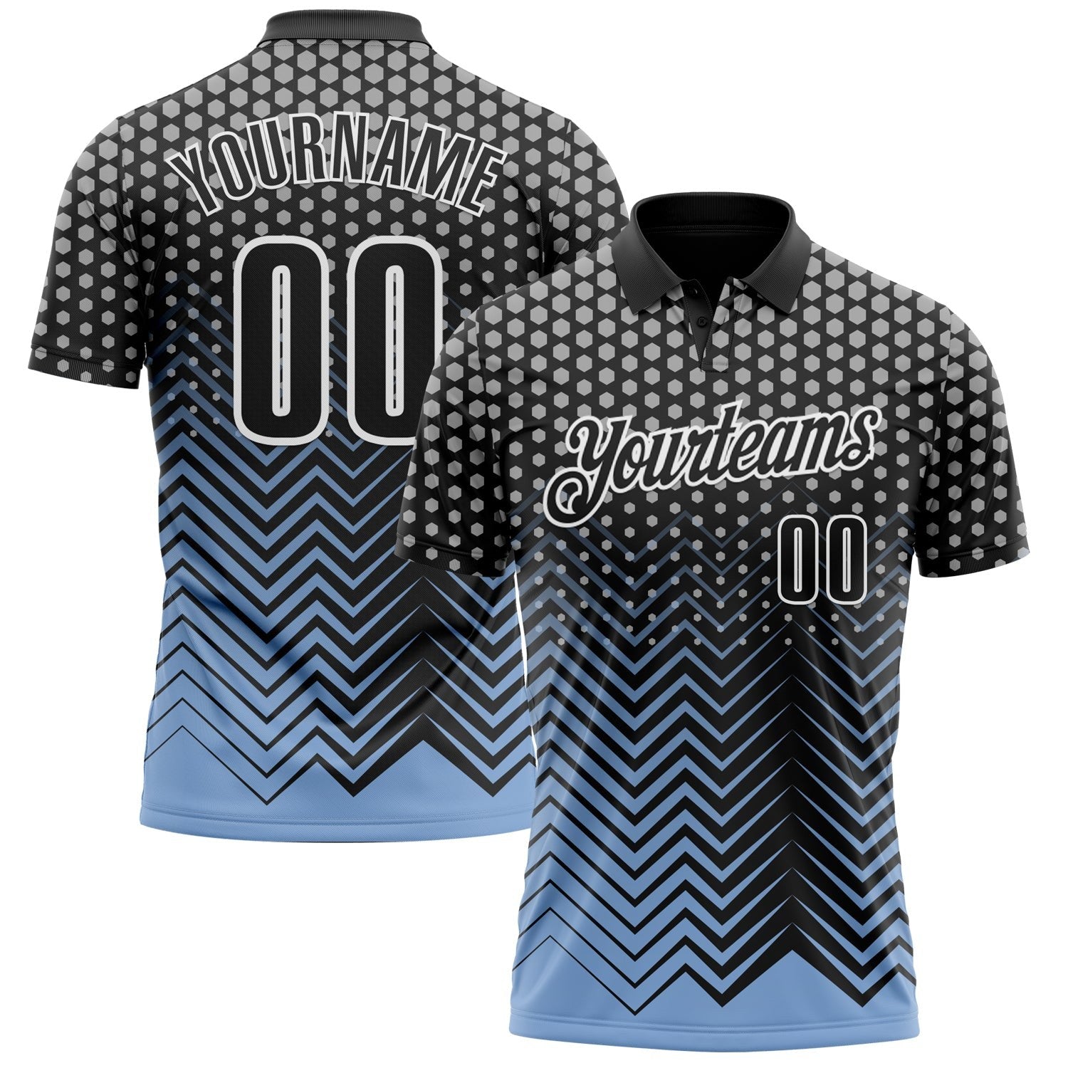 Custom Black Light Blue-Gray 3D Bowling Geometric Shape Performance Polo Shirt photo 1