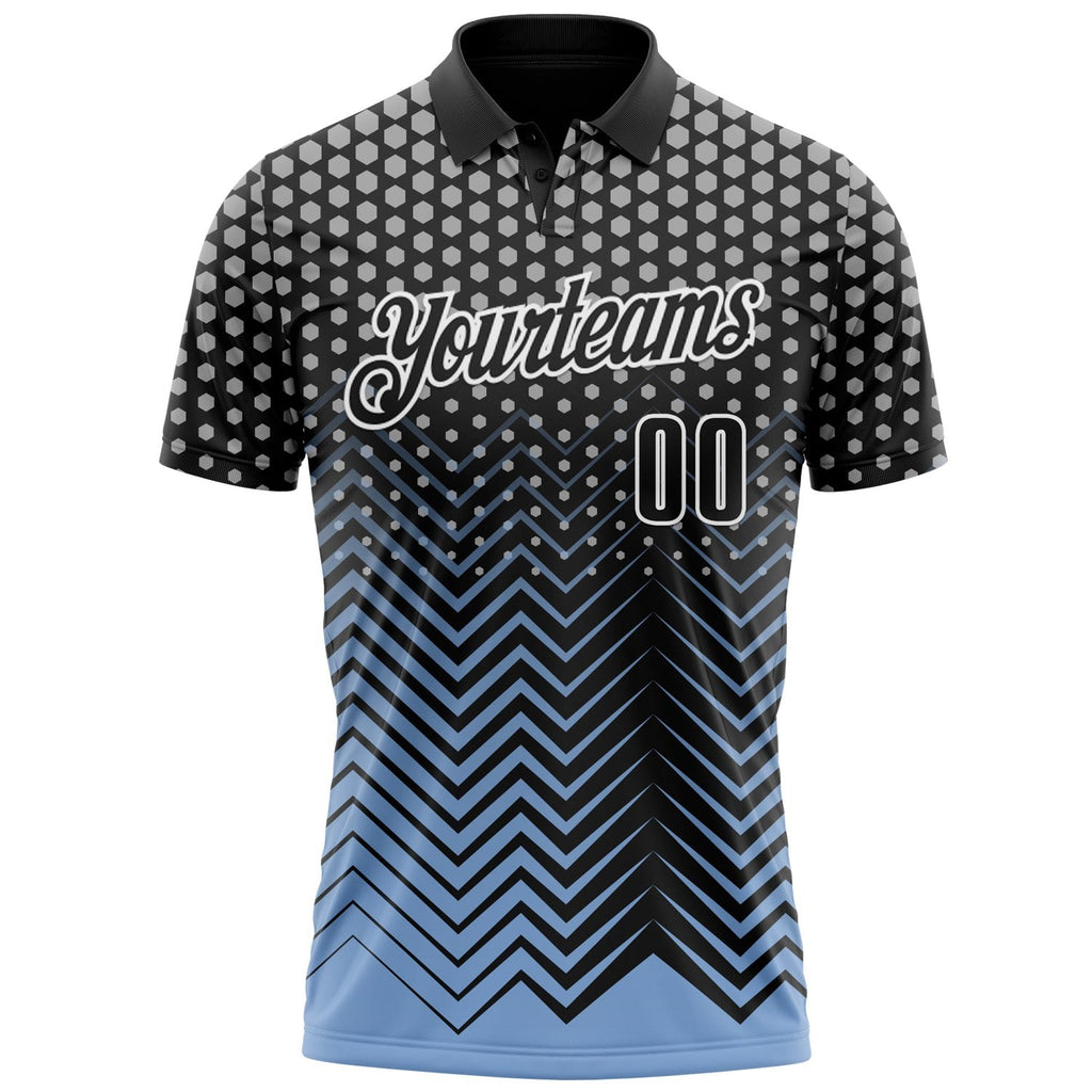 Custom Black Light Blue-Gray 3D Bowling Geometric Shape Performance Polo Shirt photo 2