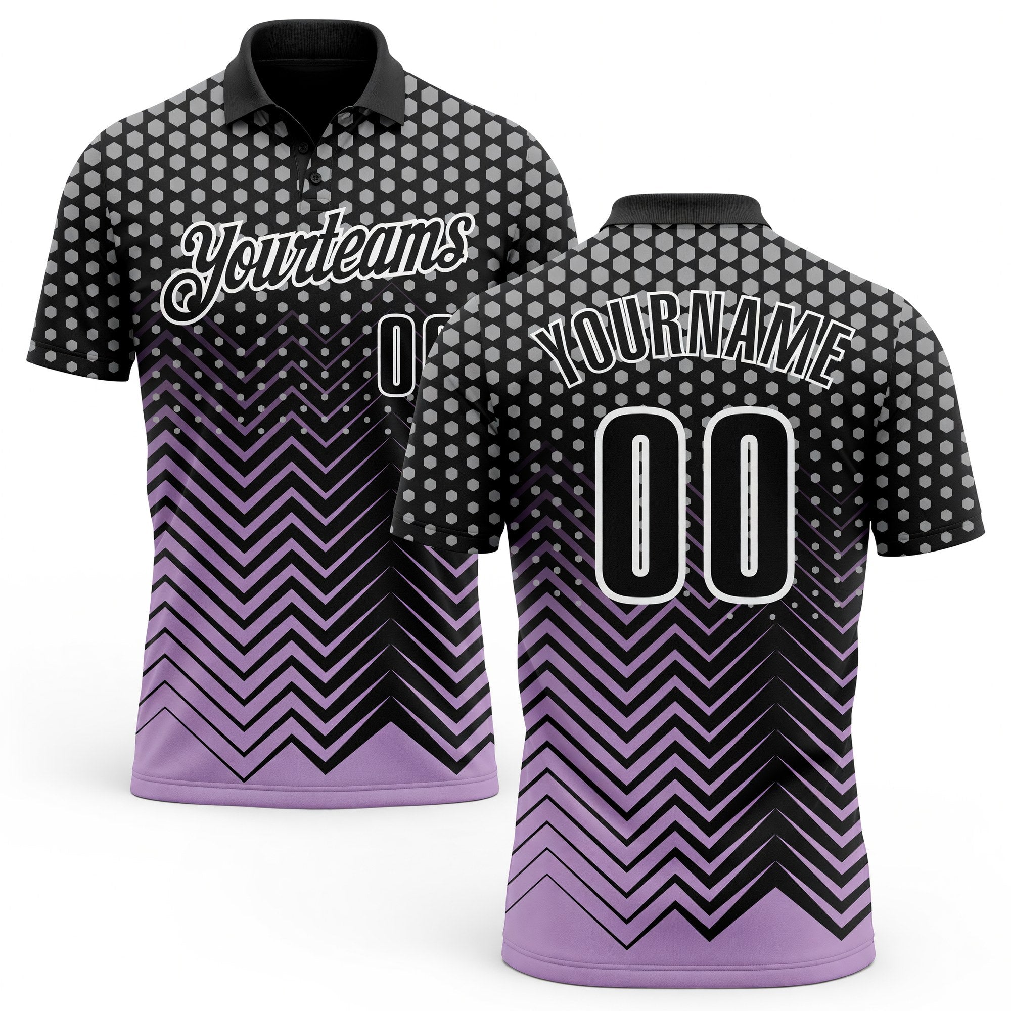 Custom Black Light Purple-Gray 3D Bowling Geometric Shape Performance Polo Shirt