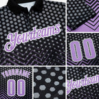 Custom Black Light Purple-Gray 3D Bowling Geometric Shape Performance Polo Shirt detail