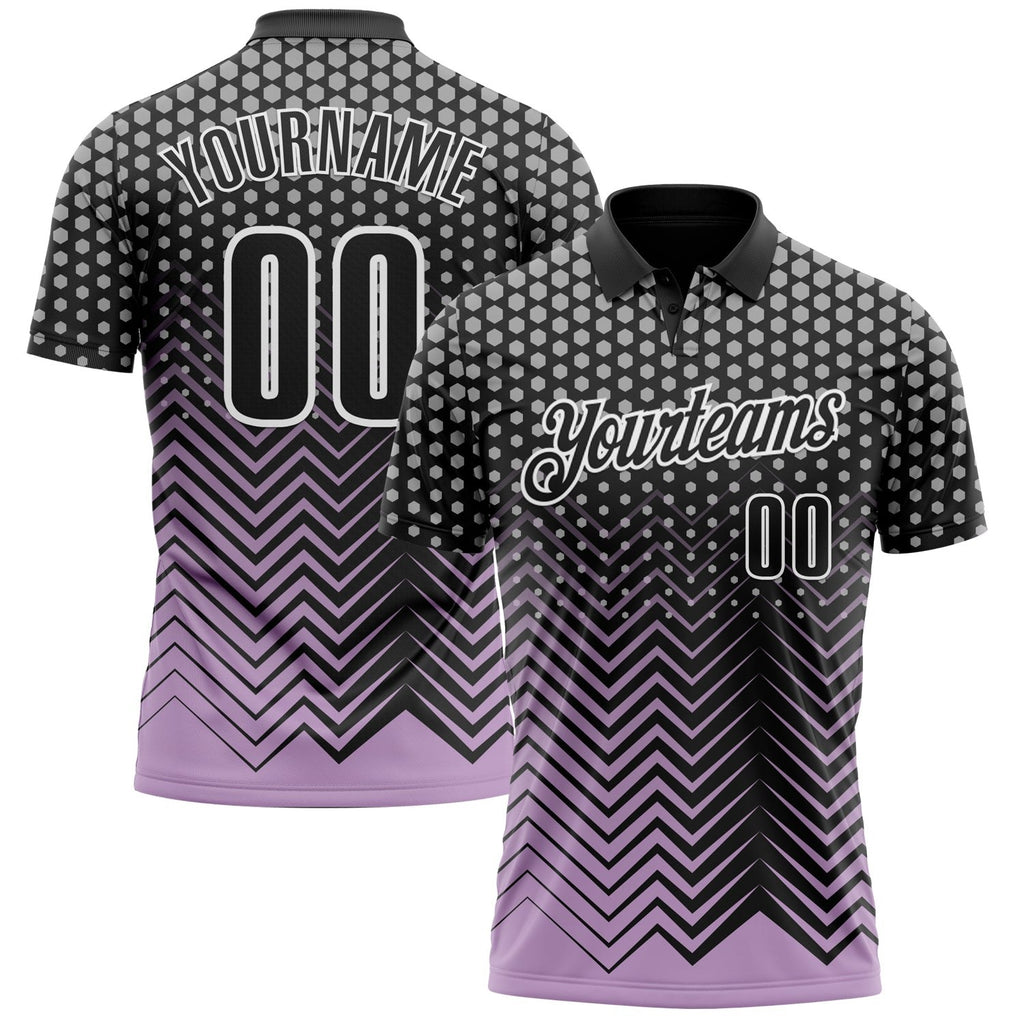 Custom Black Light Purple-Gray 3D Bowling Geometric Shape Performance Polo Shirt photo 1
