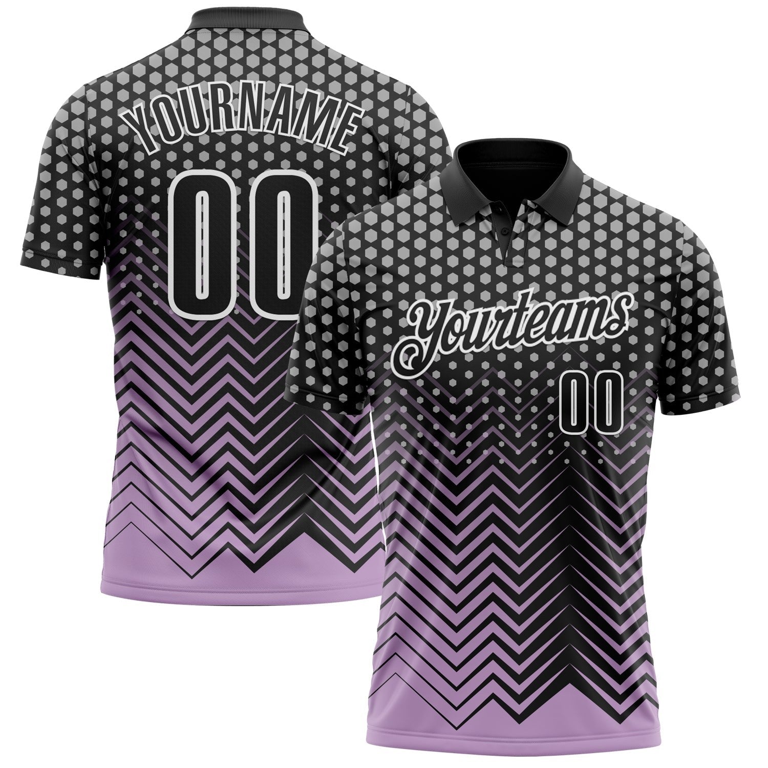 Custom Black Light Purple-Gray 3D Bowling Geometric Shape Performance Polo Shirt photo 1
