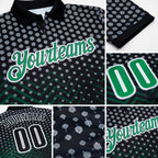 Custom Black Kelly Green-Gray 3D Bowling Geometric Shape Performance Polo Shirt detail