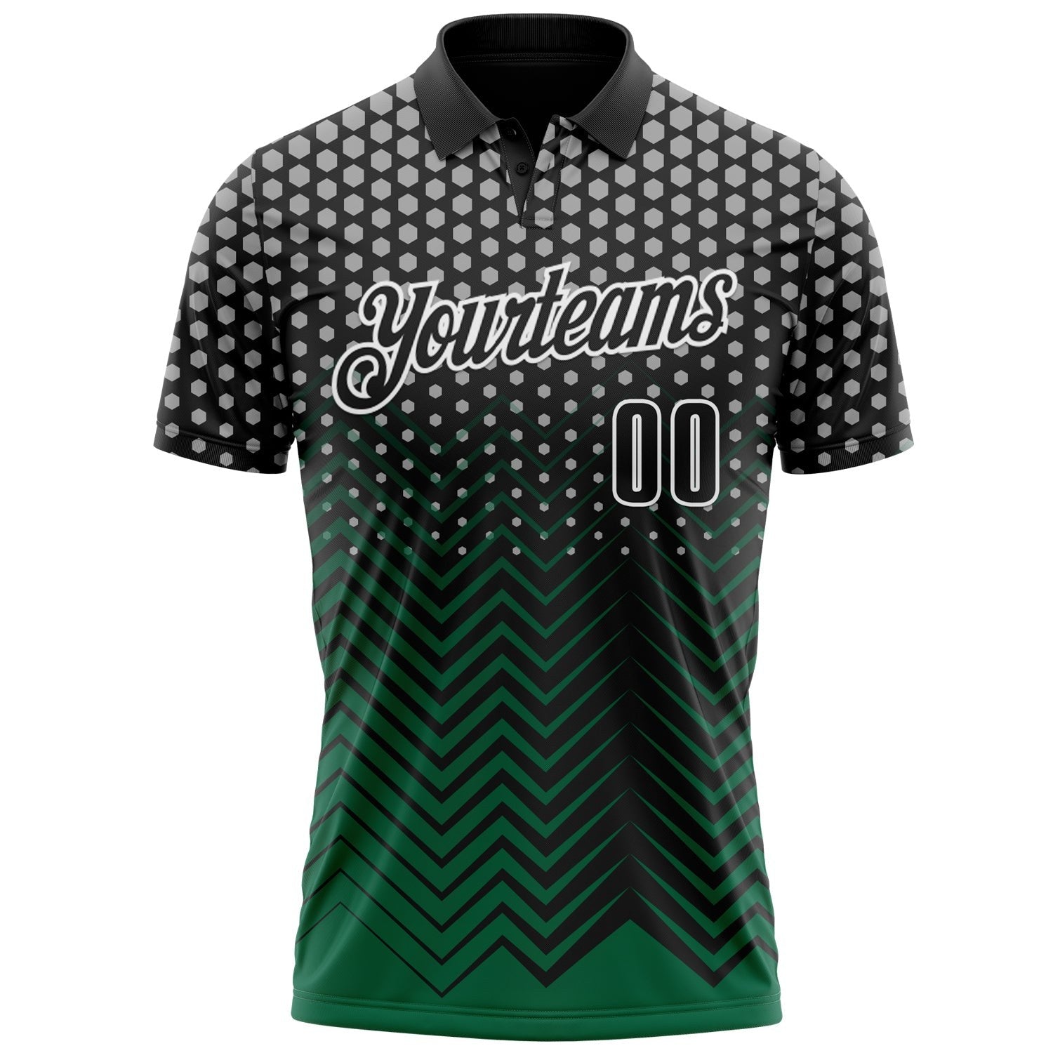 Custom Black Kelly Green-Gray 3D Bowling Geometric Shape Performance Polo Shirt photo 2
