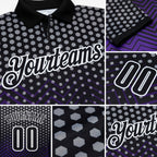 Custom Black Purple-Gray 3D Bowling Geometric Shape Performance Polo Shirt detail
