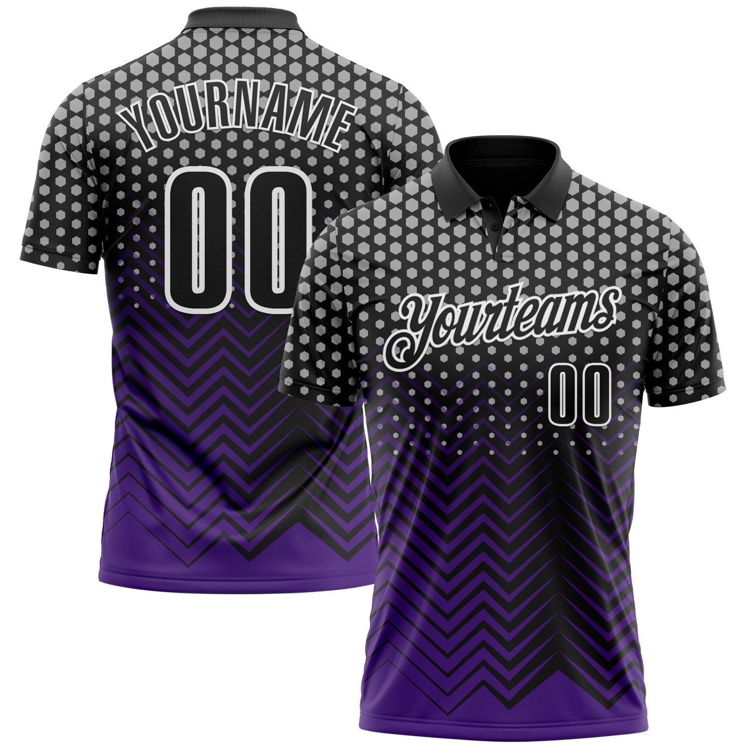 Custom Black Purple-Gray 3D Bowling Geometric Shape Performance Polo Shirt photo 1