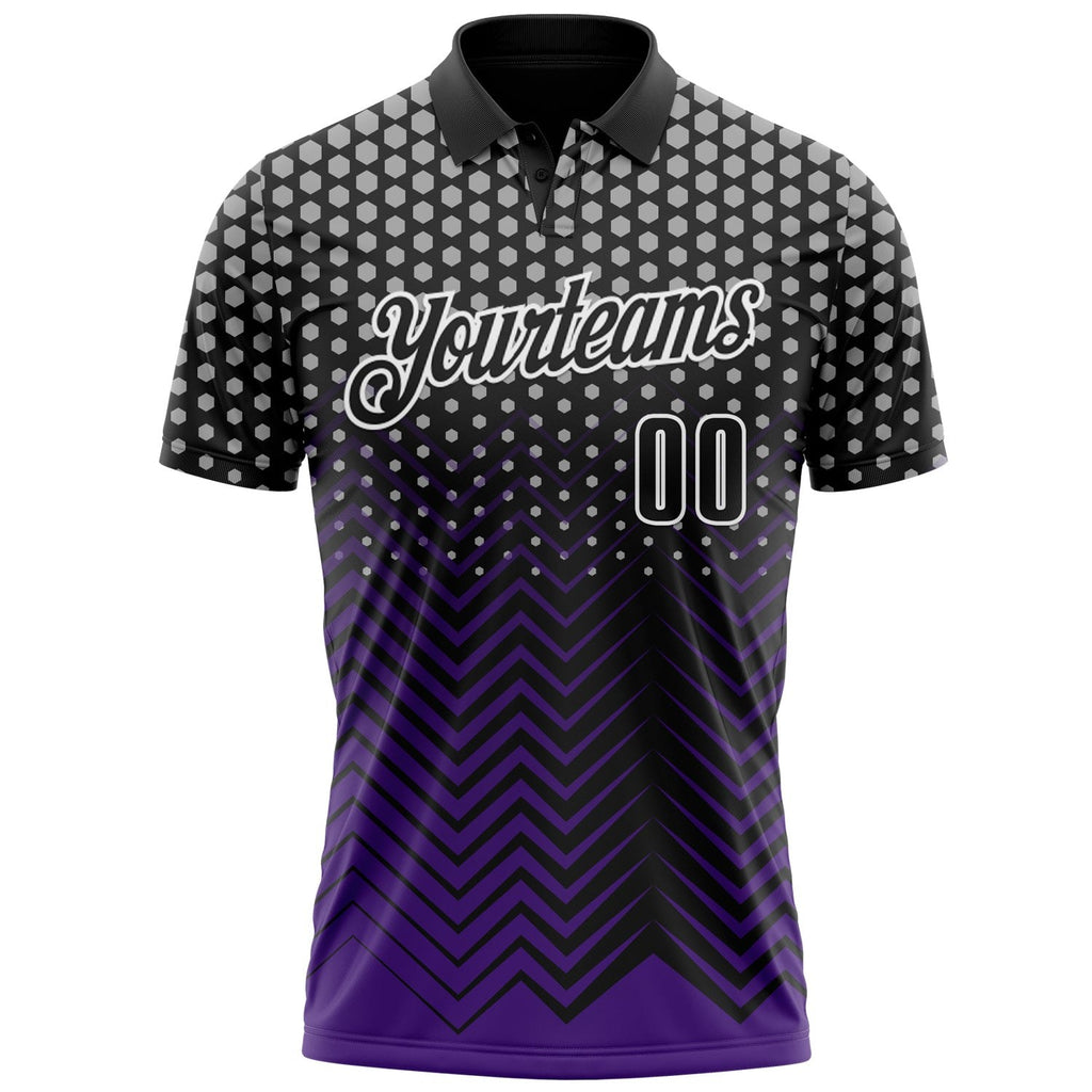 Custom Black Purple-Gray 3D Bowling Geometric Shape Performance Polo Shirt photo 2