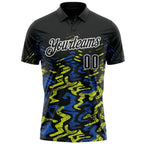 Custom Black Royal-Neon Yellow 3D Bowling Abstract Grunge Art Performance Polo Shirt photo 2