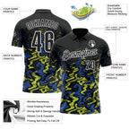 Custom Black Royal-Neon Yellow 3D Bowling Abstract Grunge Art Performance Polo Shirt photo 3