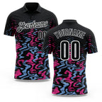 Custom Black Light Blue-Pink 3D Bowling Abstract Grunge Art Performance Polo Shirt