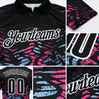 Custom Black Light Blue-Pink 3D Bowling Abstract Grunge Art Performance Polo Shirt detail