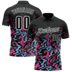 Custom Black Light Blue-Pink 3D Bowling Abstract Grunge Art Performance Polo Shirt photo 1