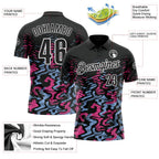 Custom Black Light Blue-Pink 3D Bowling Abstract Grunge Art Performance Polo Shirt photo 3