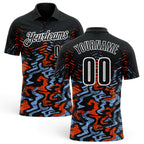 Custom Black Light Blue-Orange 3D Bowling Abstract Grunge Art Performance Polo Shirt