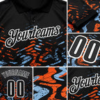 Custom Black Light Blue-Orange 3D Bowling Abstract Grunge Art Performance Polo Shirt detail