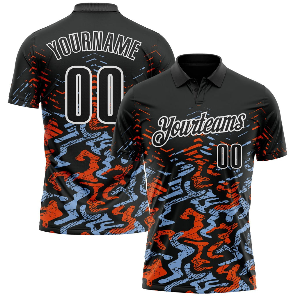 Custom Black Light Blue-Orange 3D Bowling Abstract Grunge Art Performance Polo Shirt photo 1