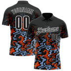 Custom Black Light Blue-Orange 3D Bowling Abstract Grunge Art Performance Polo Shirt photo 1
