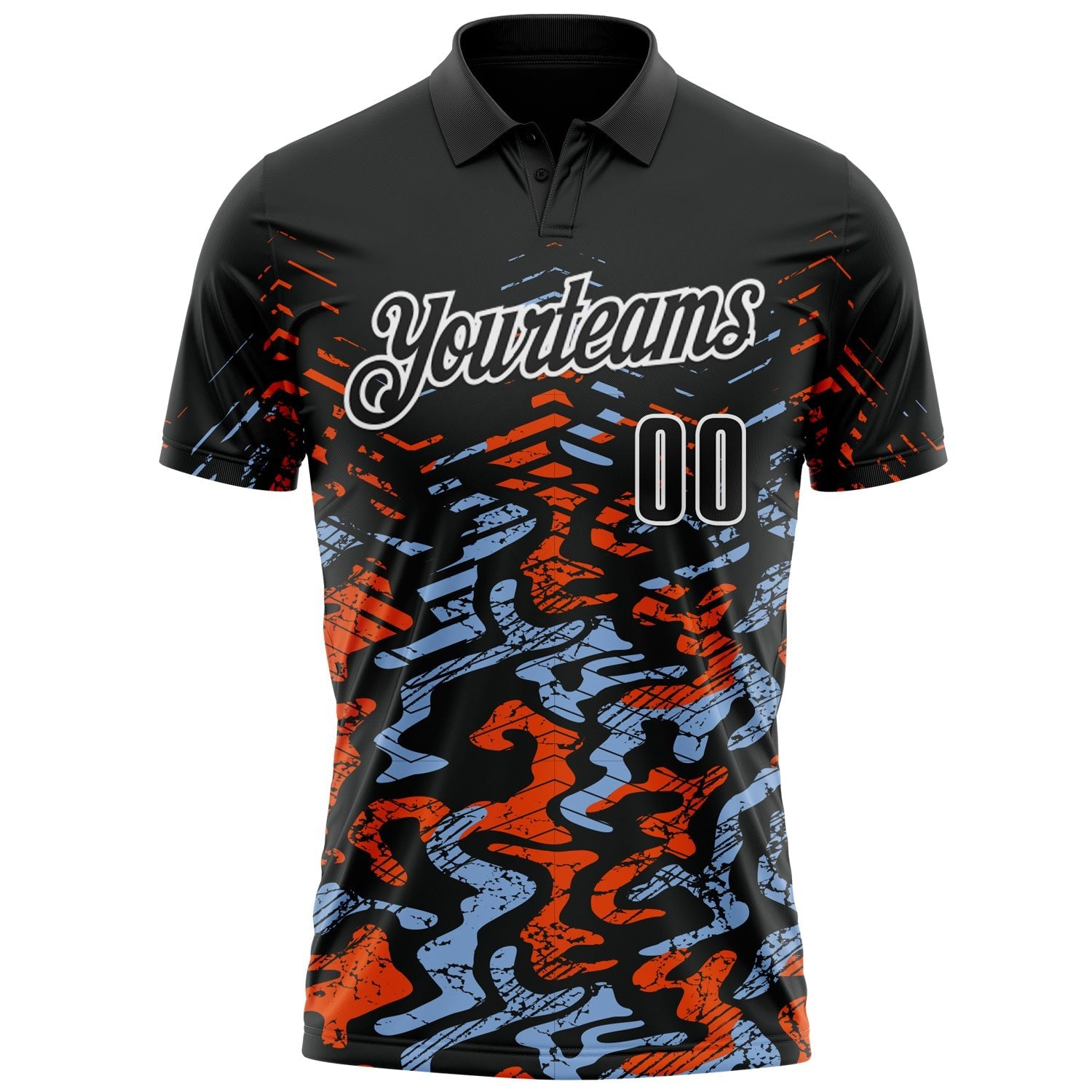 Custom Black Light Blue-Orange 3D Bowling Abstract Grunge Art Performance Polo Shirt photo 2