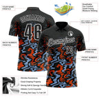 Custom Black Light Blue-Orange 3D Bowling Abstract Grunge Art Performance Polo Shirt photo 3