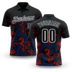 Custom Black Royal-Red 3D Bowling Abstract Grunge Art Performance Polo Shirt
