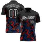 Custom Black Royal-Red 3D Bowling Abstract Grunge Art Performance Polo Shirt photo 1
