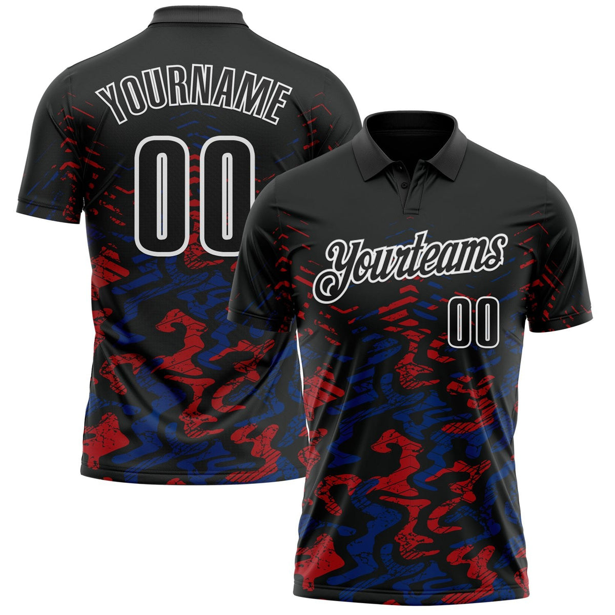 Custom Black Royal-Red 3D Bowling Abstract Grunge Art Performance Polo Shirt photo 1