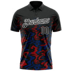 Custom Black Royal-Red 3D Bowling Abstract Grunge Art Performance Polo Shirt photo 2