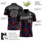 Custom Black Royal-Red 3D Bowling Abstract Grunge Art Performance Polo Shirt photo 3