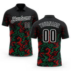 Custom Black Kelly Green-Red 3D Bowling Abstract Grunge Art Performance Polo Shirt