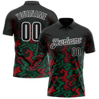 Custom Black Kelly Green-Red 3D Bowling Abstract Grunge Art Performance Polo Shirt photo 1