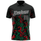Custom Black Kelly Green-Red 3D Bowling Abstract Grunge Art Performance Polo Shirt photo 2