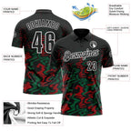 Custom Black Kelly Green-Red 3D Bowling Abstract Grunge Art Performance Polo Shirt photo 3