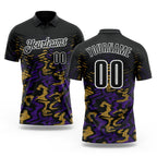 Custom Black Purple-Old Gold 3D Bowling Abstract Grunge Art Performance Polo Shirt
