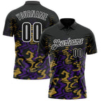 Custom Black Purple-Old Gold 3D Bowling Abstract Grunge Art Performance Polo Shirt photo 1