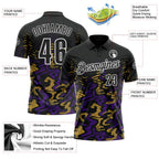 Custom Black Purple-Old Gold 3D Bowling Abstract Grunge Art Performance Polo Shirt photo 3