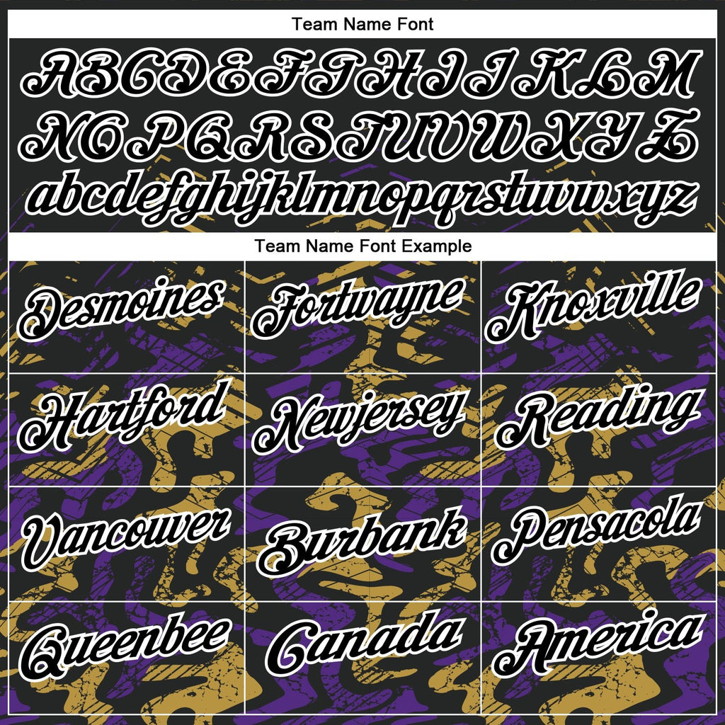 Custom Black Purple-Old Gold 3D Bowling Abstract Grunge Art Performance Polo Shirt photo 4