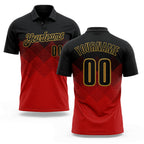 Custom Black Red-Old Gold 3D Pattern Design Gradient Square Shape Performance Polo Shirt