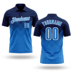 Custom Navy Powder Blue-White 3D Pattern Design Gradient Square Shape Performance Polo Shirt