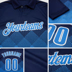 Custom Navy Powder Blue-White 3D Pattern Design Gradient Square Shape Performance Polo Shirt detail