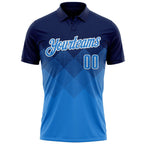 Custom Navy Powder Blue-White 3D Pattern Design Gradient Square Shape Performance Polo Shirt photo 2