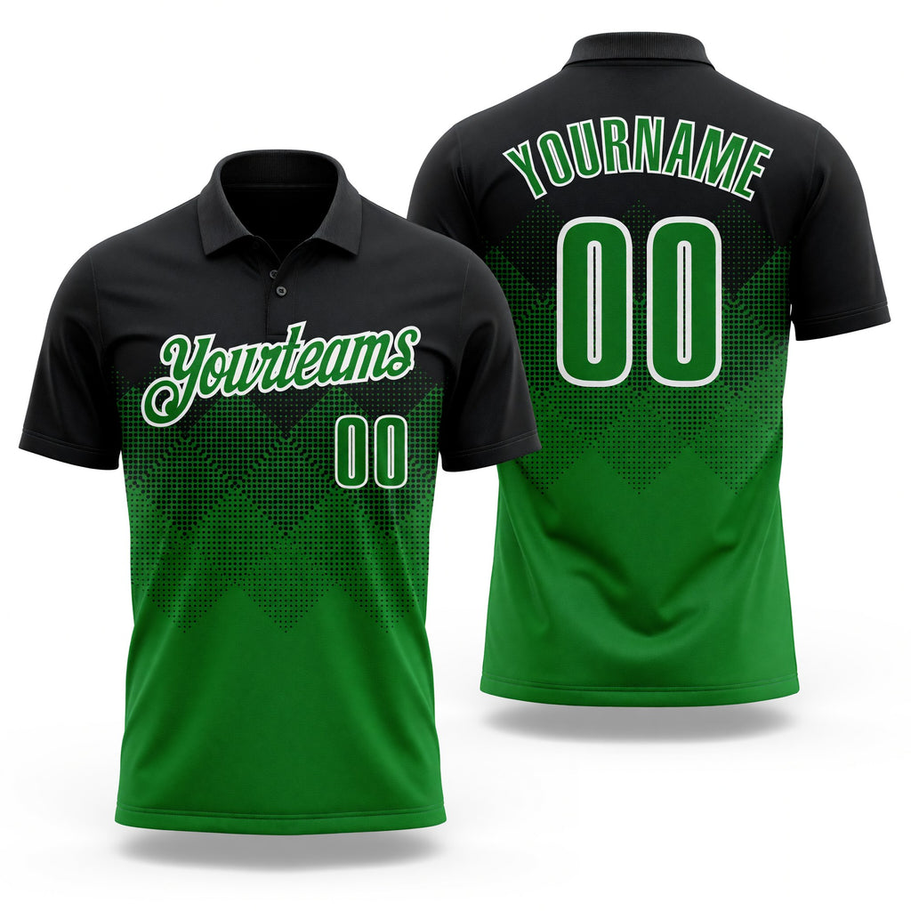 Custom Black Grass Green-White 3D Pattern Design Gradient Square Shape Performance Polo Shirt